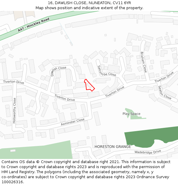 16, DAWLISH CLOSE, NUNEATON, CV11 6YR: Location map and indicative extent of plot