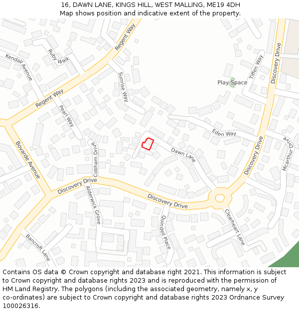 16, DAWN LANE, KINGS HILL, WEST MALLING, ME19 4DH: Location map and indicative extent of plot