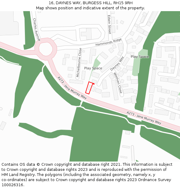 16, DAYNES WAY, BURGESS HILL, RH15 9RH: Location map and indicative extent of plot