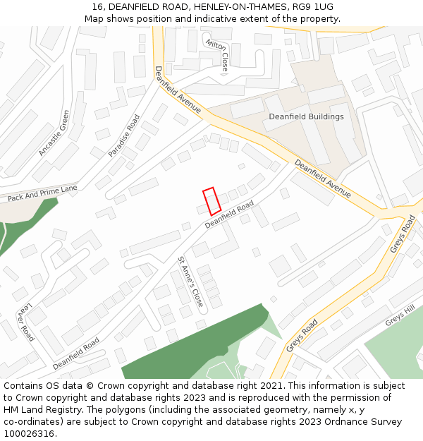 16, DEANFIELD ROAD, HENLEY-ON-THAMES, RG9 1UG: Location map and indicative extent of plot