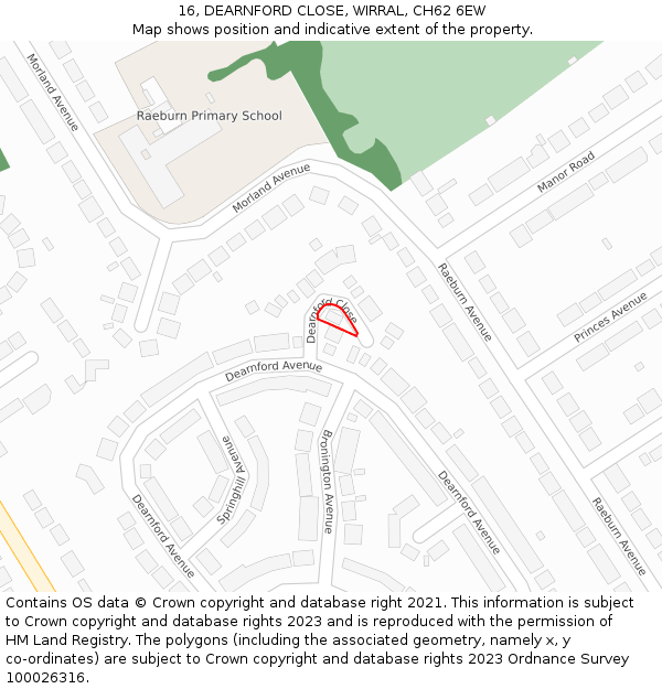 16, DEARNFORD CLOSE, WIRRAL, CH62 6EW: Location map and indicative extent of plot