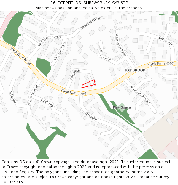 16, DEEPFIELDS, SHREWSBURY, SY3 6DP: Location map and indicative extent of plot