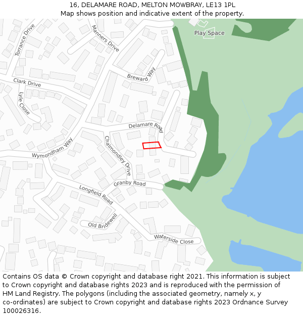 16, DELAMARE ROAD, MELTON MOWBRAY, LE13 1PL: Location map and indicative extent of plot