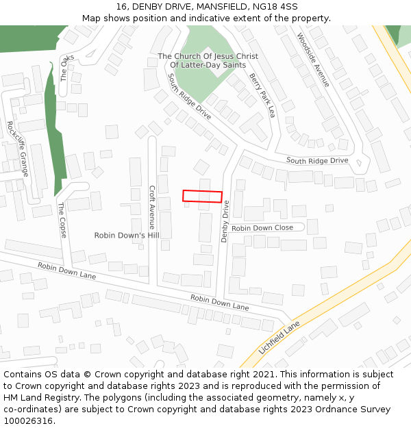 16, DENBY DRIVE, MANSFIELD, NG18 4SS: Location map and indicative extent of plot