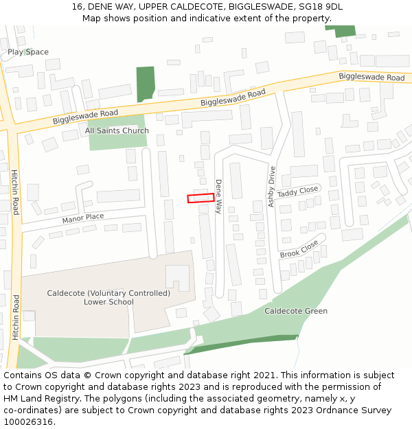 16, DENE WAY, UPPER CALDECOTE, BIGGLESWADE, SG18 9DL: Location map and indicative extent of plot