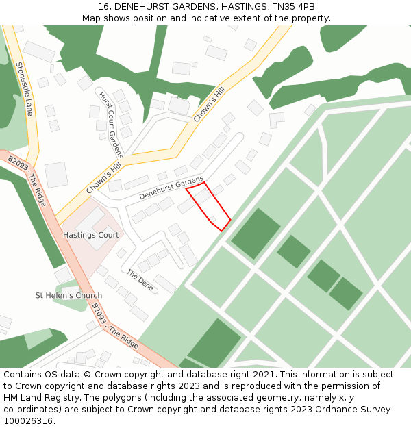 16, DENEHURST GARDENS, HASTINGS, TN35 4PB: Location map and indicative extent of plot