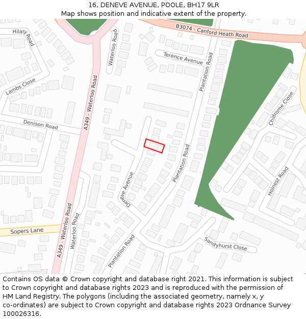 16, DENEVE AVENUE, POOLE, BH17 9LR: Location map and indicative extent of plot
