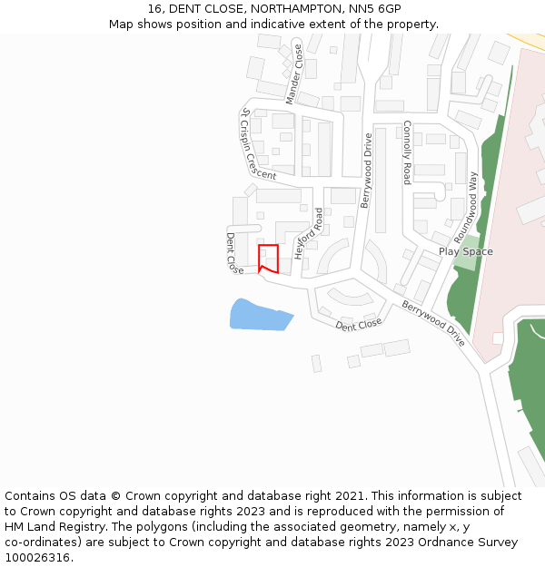 16, DENT CLOSE, NORTHAMPTON, NN5 6GP: Location map and indicative extent of plot