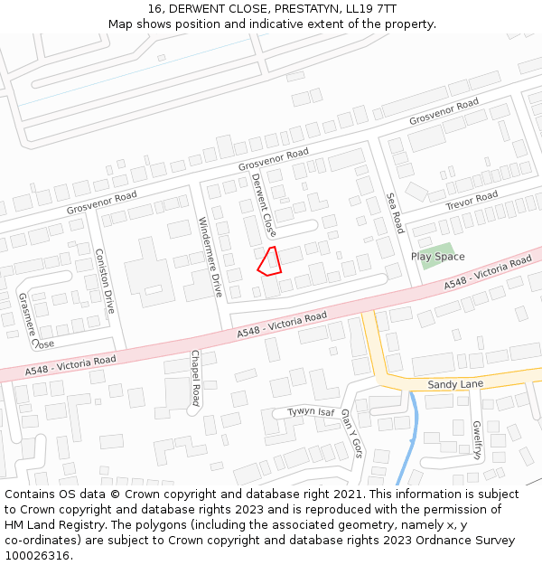 16, DERWENT CLOSE, PRESTATYN, LL19 7TT: Location map and indicative extent of plot