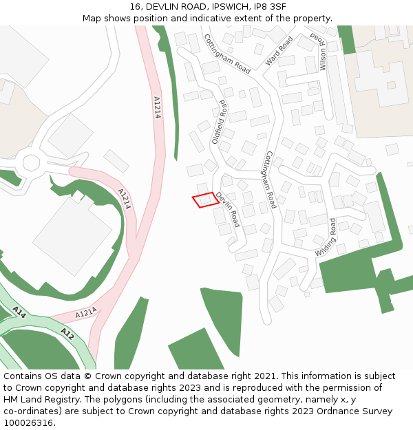 16, DEVLIN ROAD, IPSWICH, IP8 3SF: Location map and indicative extent of plot