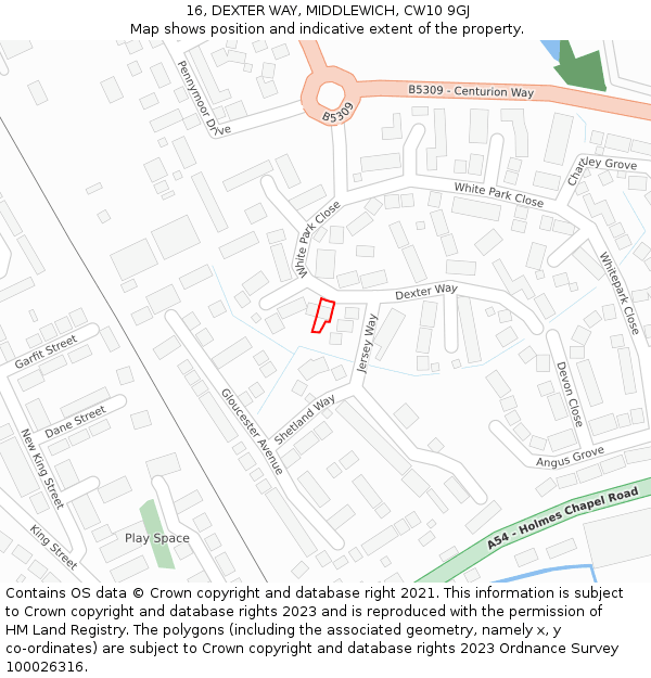 16, DEXTER WAY, MIDDLEWICH, CW10 9GJ: Location map and indicative extent of plot