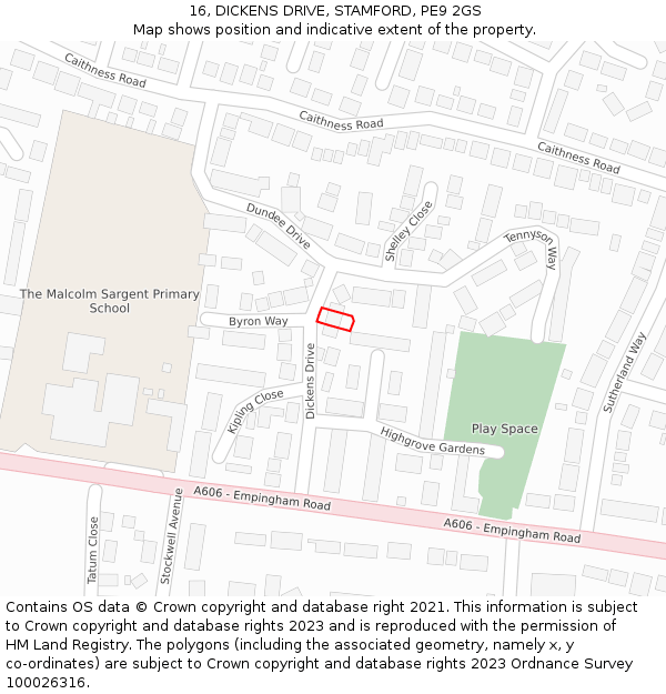 16, DICKENS DRIVE, STAMFORD, PE9 2GS: Location map and indicative extent of plot