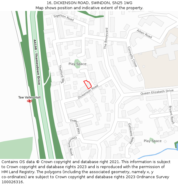 16, DICKENSON ROAD, SWINDON, SN25 1WG: Location map and indicative extent of plot