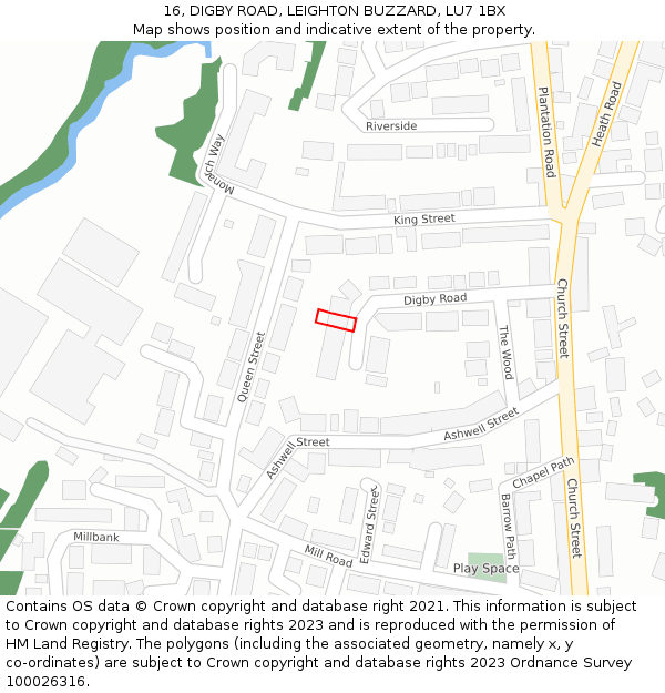 16, DIGBY ROAD, LEIGHTON BUZZARD, LU7 1BX: Location map and indicative extent of plot