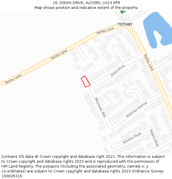 16, DIXON DRIVE, ALFORD, LN13 0PR: Location map and indicative extent of plot