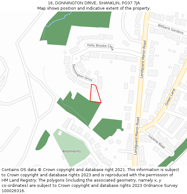 16, DONNINGTON DRIVE, SHANKLIN, PO37 7JA: Location map and indicative extent of plot