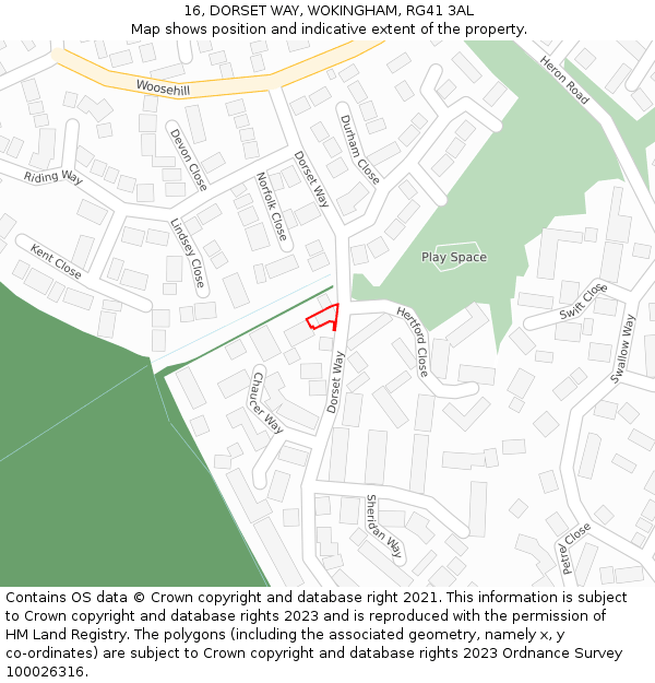 16, DORSET WAY, WOKINGHAM, RG41 3AL: Location map and indicative extent of plot