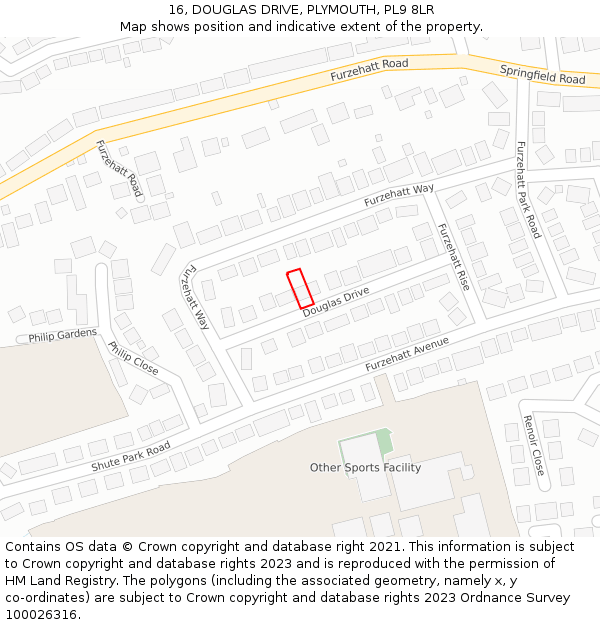16, DOUGLAS DRIVE, PLYMOUTH, PL9 8LR: Location map and indicative extent of plot