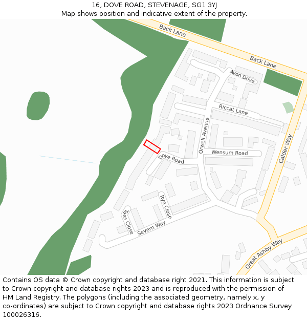 16, DOVE ROAD, STEVENAGE, SG1 3YJ: Location map and indicative extent of plot