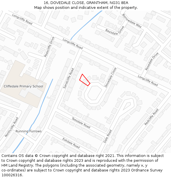 16, DOVEDALE CLOSE, GRANTHAM, NG31 8EA: Location map and indicative extent of plot