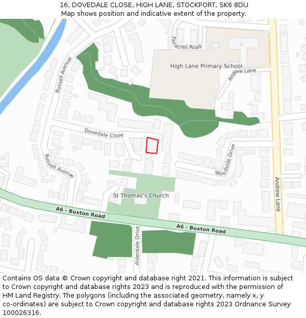 16, DOVEDALE CLOSE, HIGH LANE, STOCKPORT, SK6 8DU: Location map and indicative extent of plot