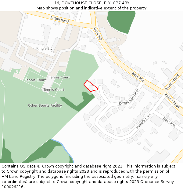 16, DOVEHOUSE CLOSE, ELY, CB7 4BY: Location map and indicative extent of plot