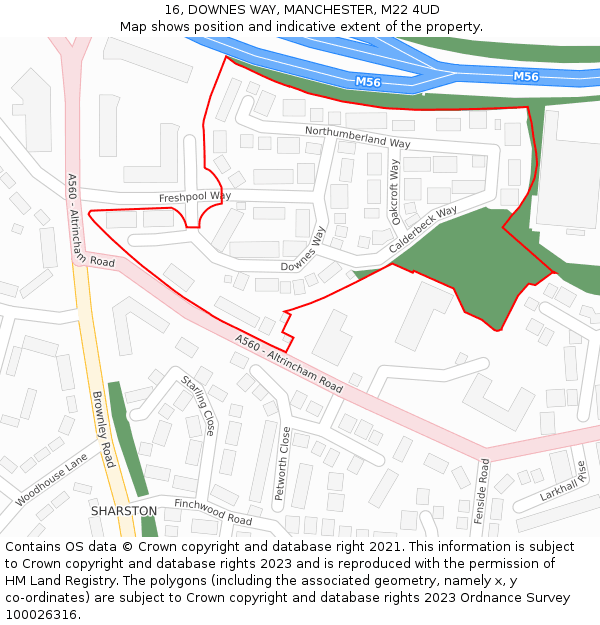 16, DOWNES WAY, MANCHESTER, M22 4UD: Location map and indicative extent of plot