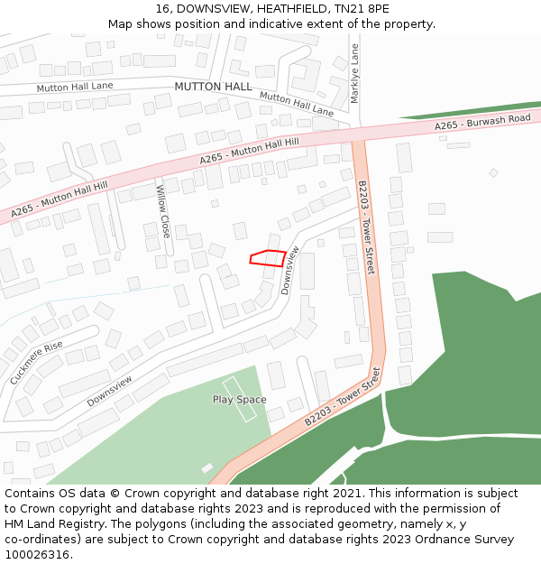 16, DOWNSVIEW, HEATHFIELD, TN21 8PE: Location map and indicative extent of plot