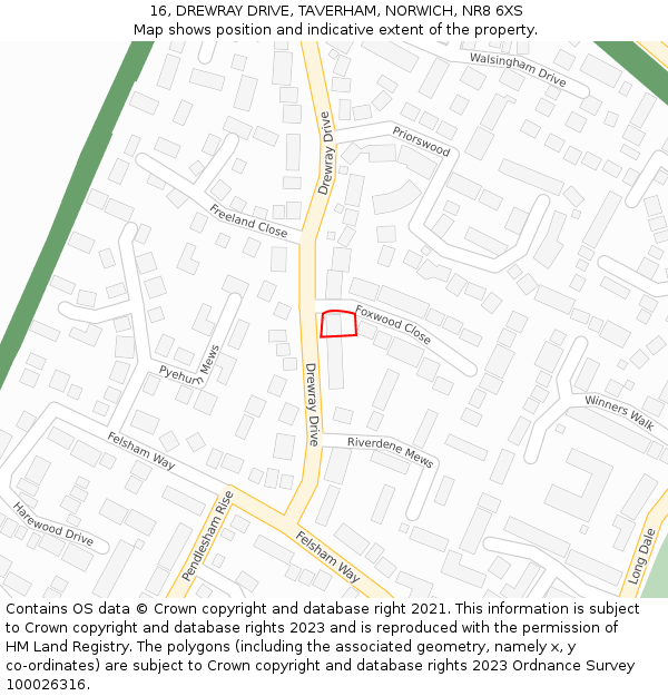 16, DREWRAY DRIVE, TAVERHAM, NORWICH, NR8 6XS: Location map and indicative extent of plot