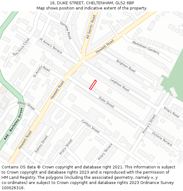 16, DUKE STREET, CHELTENHAM, GL52 6BP: Location map and indicative extent of plot
