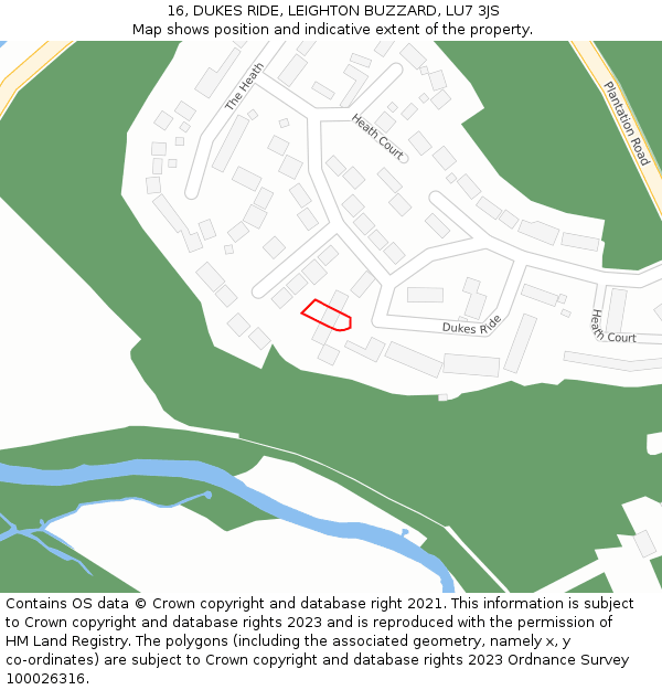 16, DUKES RIDE, LEIGHTON BUZZARD, LU7 3JS: Location map and indicative extent of plot