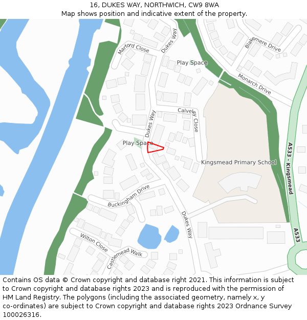 16, DUKES WAY, NORTHWICH, CW9 8WA: Location map and indicative extent of plot