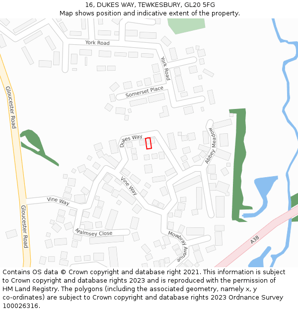 16, DUKES WAY, TEWKESBURY, GL20 5FG: Location map and indicative extent of plot