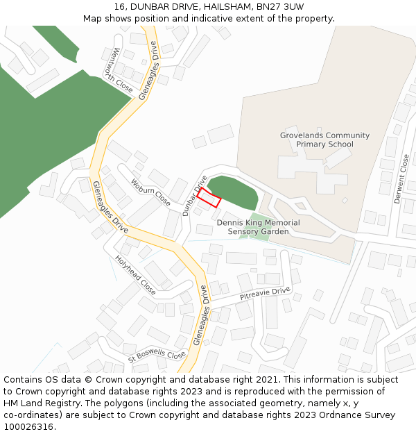 16, DUNBAR DRIVE, HAILSHAM, BN27 3UW: Location map and indicative extent of plot