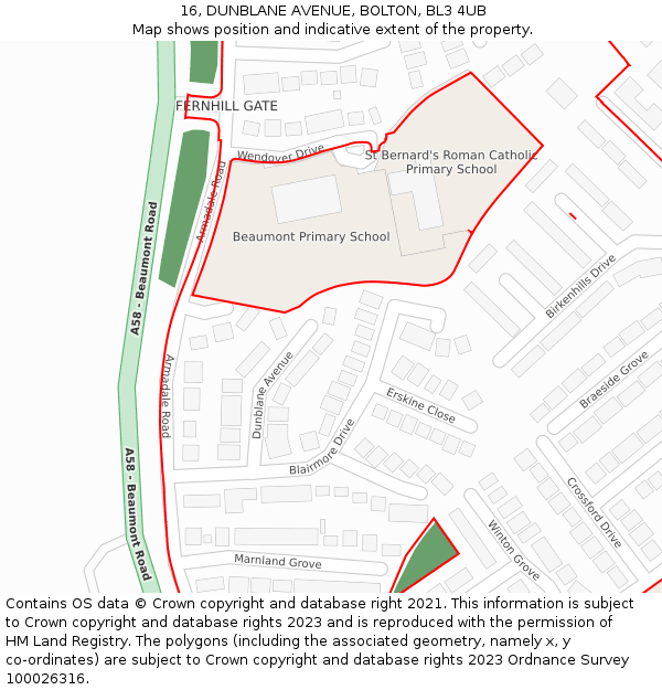 16, DUNBLANE AVENUE, BOLTON, BL3 4UB: Location map and indicative extent of plot