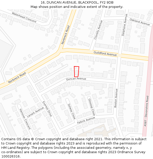16, DUNCAN AVENUE, BLACKPOOL, FY2 9DB: Location map and indicative extent of plot