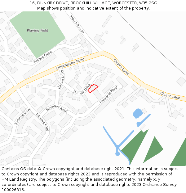 16, DUNKIRK DRIVE, BROCKHILL VILLAGE, WORCESTER, WR5 2SG: Location map and indicative extent of plot