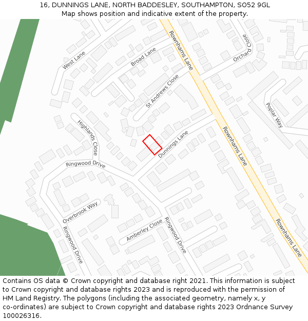 16, DUNNINGS LANE, NORTH BADDESLEY, SOUTHAMPTON, SO52 9GL: Location map and indicative extent of plot