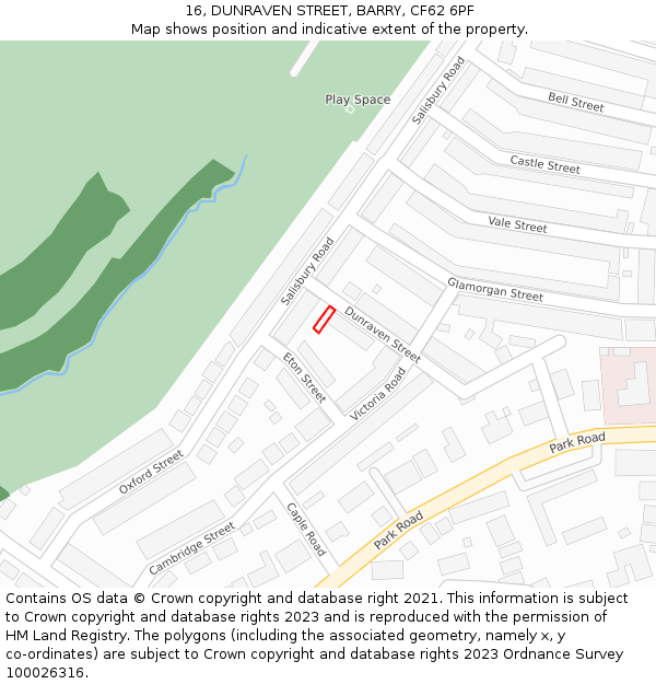 16, DUNRAVEN STREET, BARRY, CF62 6PF: Location map and indicative extent of plot