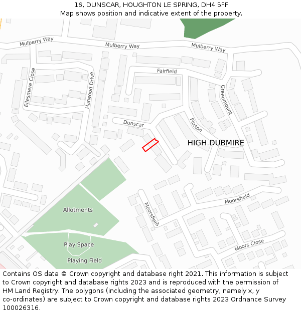 16, DUNSCAR, HOUGHTON LE SPRING, DH4 5FF: Location map and indicative extent of plot