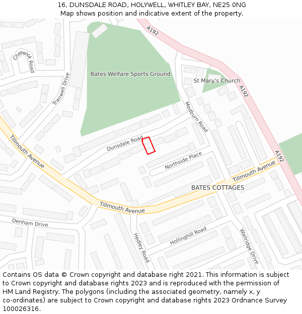 16, DUNSDALE ROAD, HOLYWELL, WHITLEY BAY, NE25 0NG: Location map and indicative extent of plot