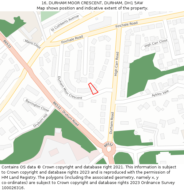 16, DURHAM MOOR CRESCENT, DURHAM, DH1 5AW: Location map and indicative extent of plot