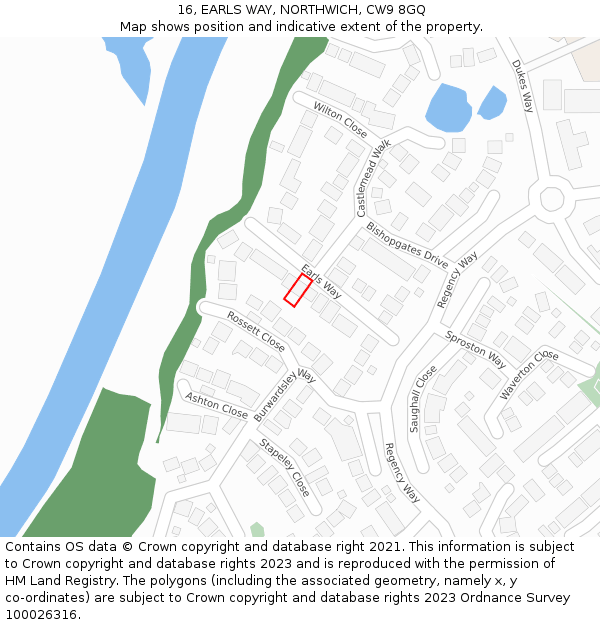 16, EARLS WAY, NORTHWICH, CW9 8GQ: Location map and indicative extent of plot