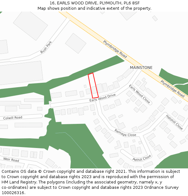 16, EARLS WOOD DRIVE, PLYMOUTH, PL6 8SF: Location map and indicative extent of plot