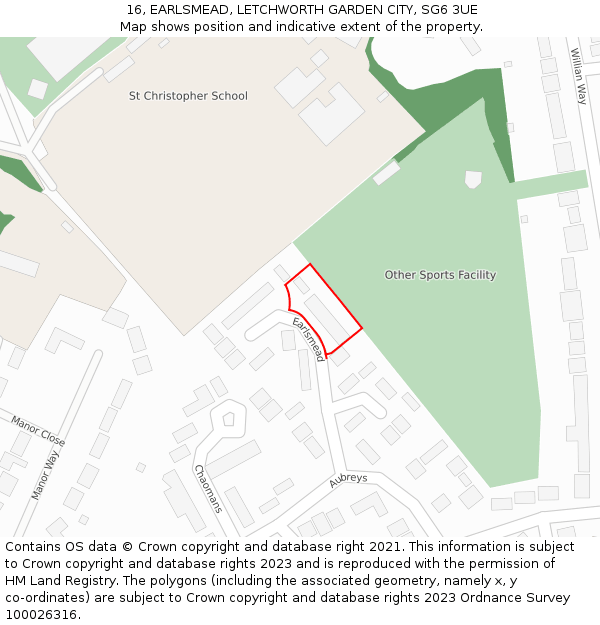 16, EARLSMEAD, LETCHWORTH GARDEN CITY, SG6 3UE: Location map and indicative extent of plot