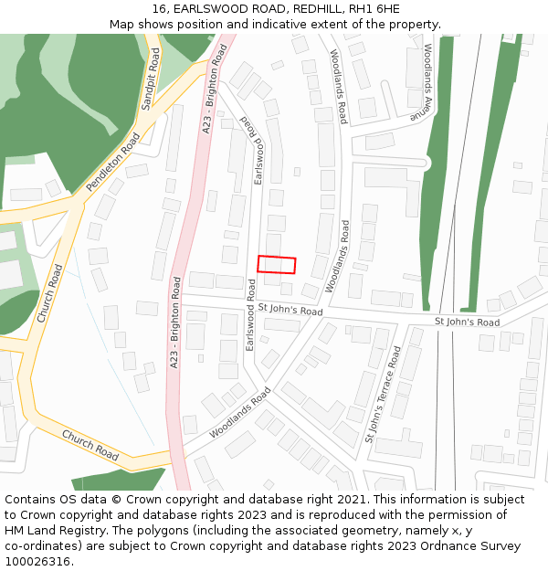16, EARLSWOOD ROAD, REDHILL, RH1 6HE: Location map and indicative extent of plot