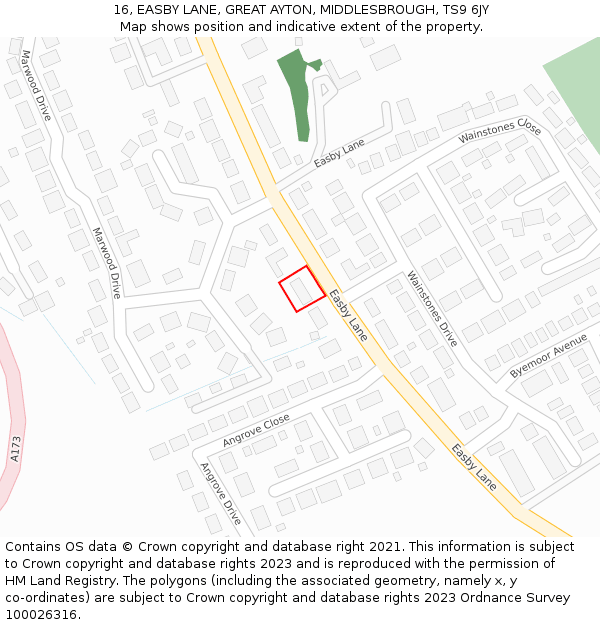 16, EASBY LANE, GREAT AYTON, MIDDLESBROUGH, TS9 6JY: Location map and indicative extent of plot