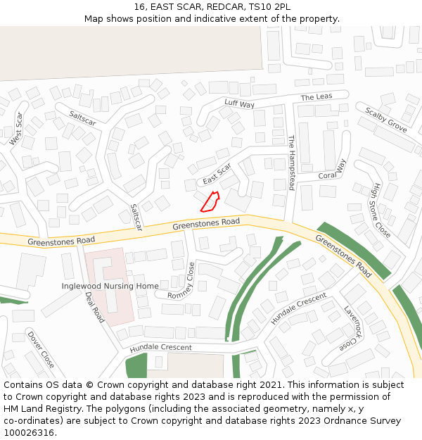 16, EAST SCAR, REDCAR, TS10 2PL: Location map and indicative extent of plot