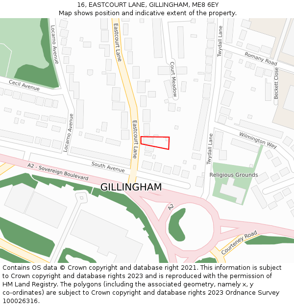 16, EASTCOURT LANE, GILLINGHAM, ME8 6EY: Location map and indicative extent of plot