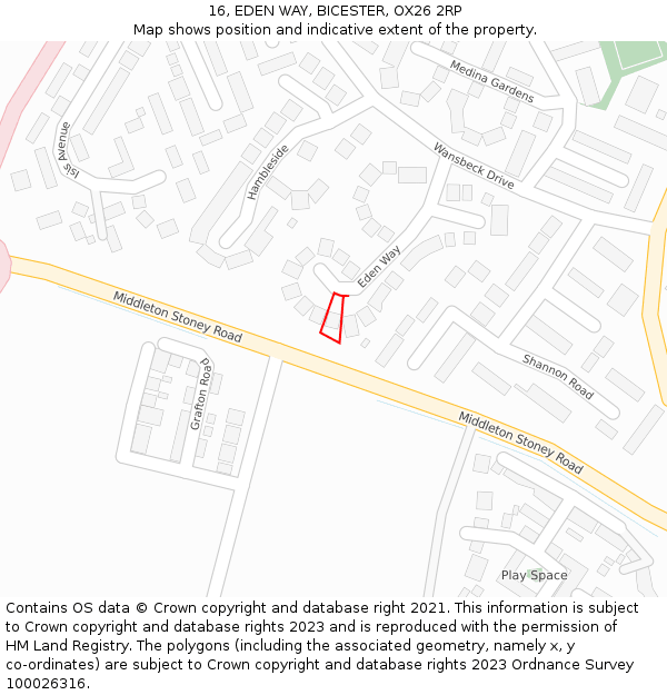 16, EDEN WAY, BICESTER, OX26 2RP: Location map and indicative extent of plot